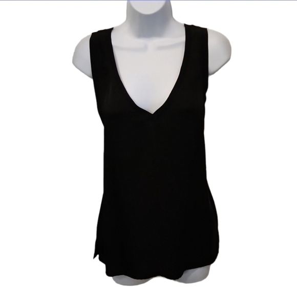 THEORY 100% silk side slit V neck cutout top - Picture 2 of 8